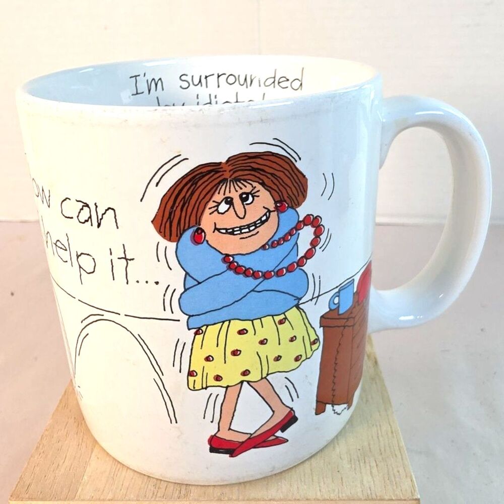 Vintage Russ Berrie I'm Surrounded By Idiots Office Humor Coffee Mug 8434 White
